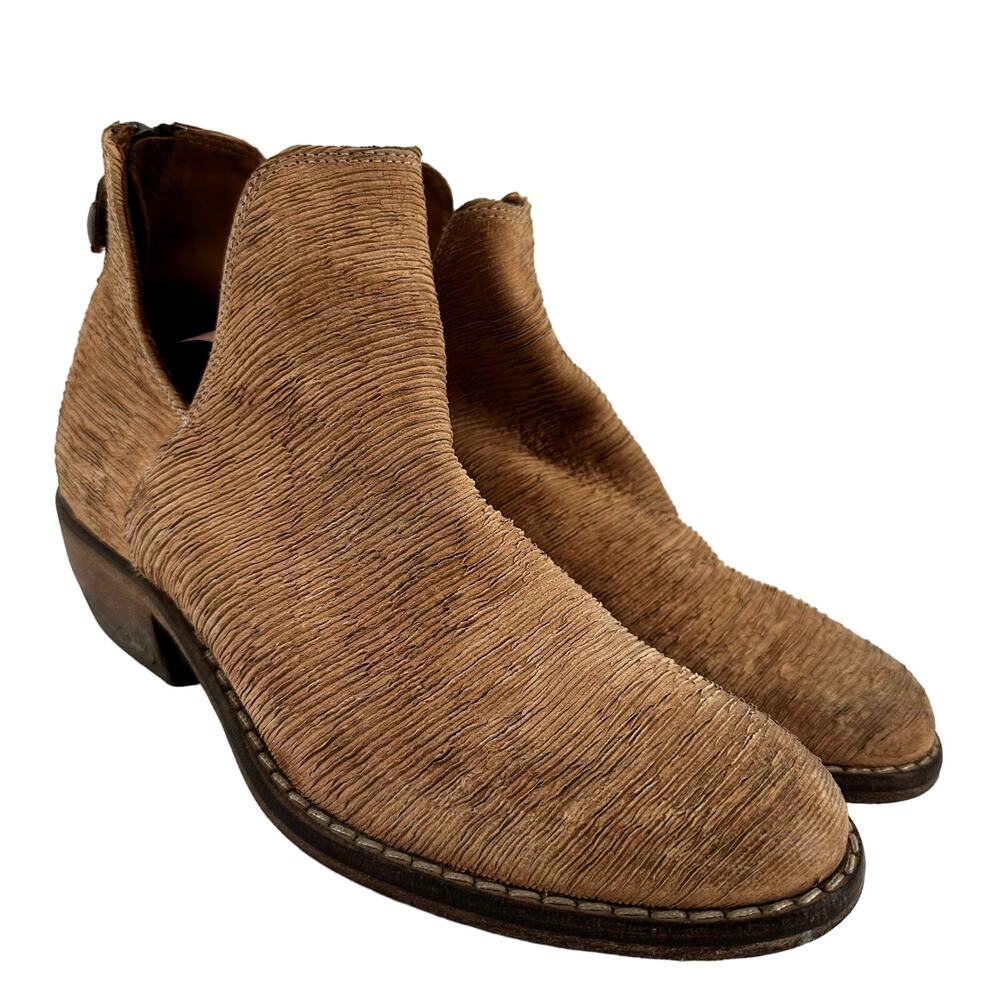 Catarina Martins Camel Boots Leather Textured Ankle Zip Block Heel Tan 38 8
